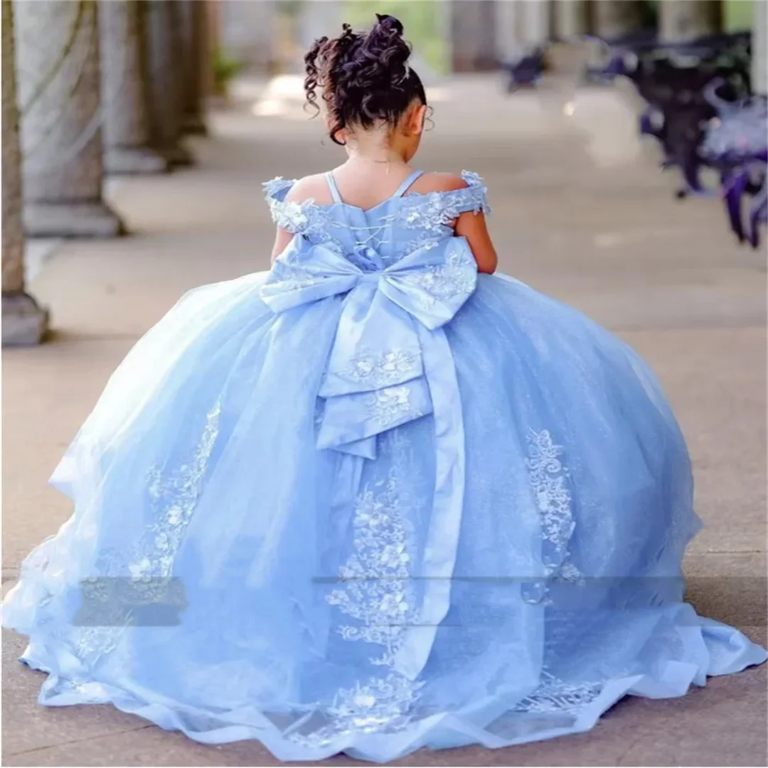 Robes à fleurs personnalisées pour filles, pour mariage, dentelle rose clair, vêtements de cérémonie pour enfants, dos nu, longueur au sol, robe Pegeant pour filles