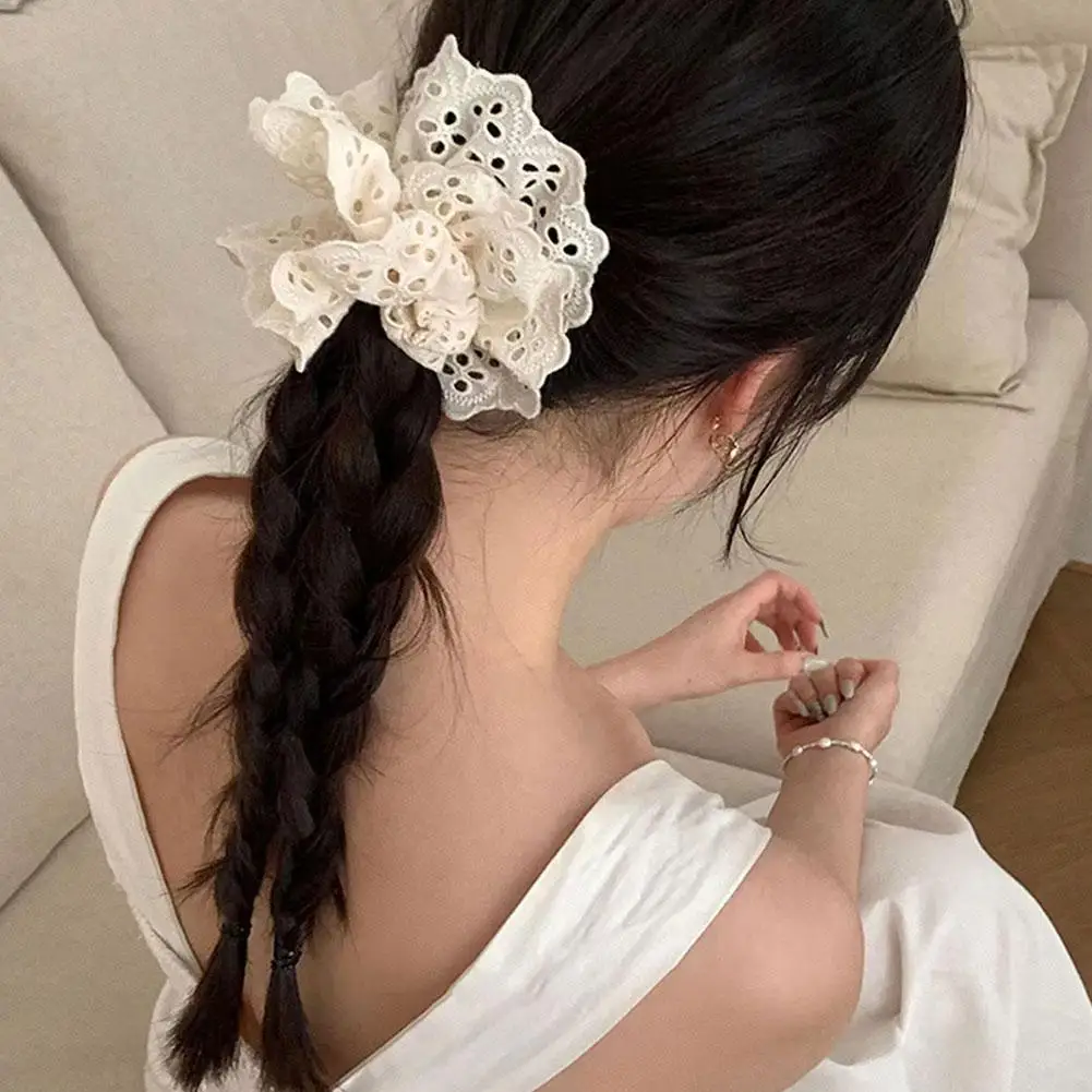 Lace Scrunchies for Women Elastic Hair Bands Ponytail Holders Tie Solid Color Hair Hoop Scrunchy Rubber Bands Women Hair