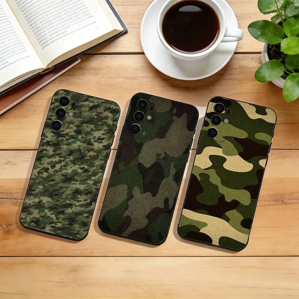 Green Camouflage Pattern  Phone Case Black Silicone Soft For Samsung S25,S24,S21,S22,S23,S30,Ultra,S20,Plus,Fe,Lite