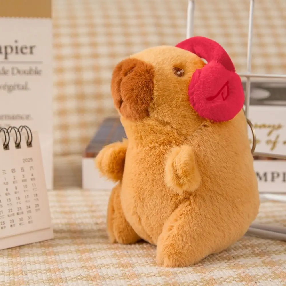 New Cute Capybara Pendant Plush Toy Key Chain Wearing Music Headphones Capybara Stuffed Animals Doll Bag Hanging Ornaments