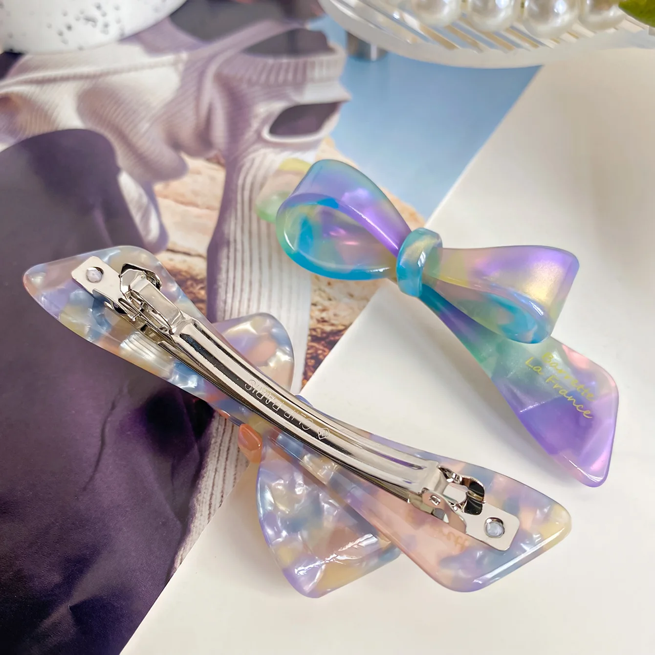 Three-dimensional Bow Acetic Acid High-end One-word Horizontal Clip Spring Clip Hair Accessory on The Back of The Head