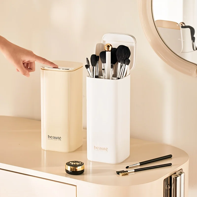Makeup Brushes Holder Automatic LiftingDustproof Makeup Brush Holder Desktop Makeup Tool Bathroom Waterproof Storage Accessories