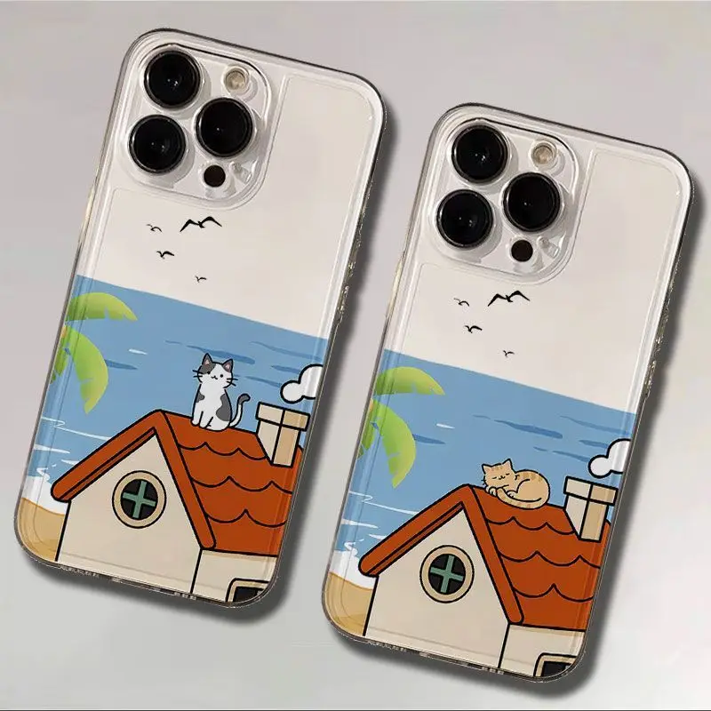 Cats on the rooftop by the sea Phone Case For iPhone 17 Pro Max Air X XR XS Max 7 8 Plus 16e 15 14 13 Mini 12 11 Back Cover Y2K