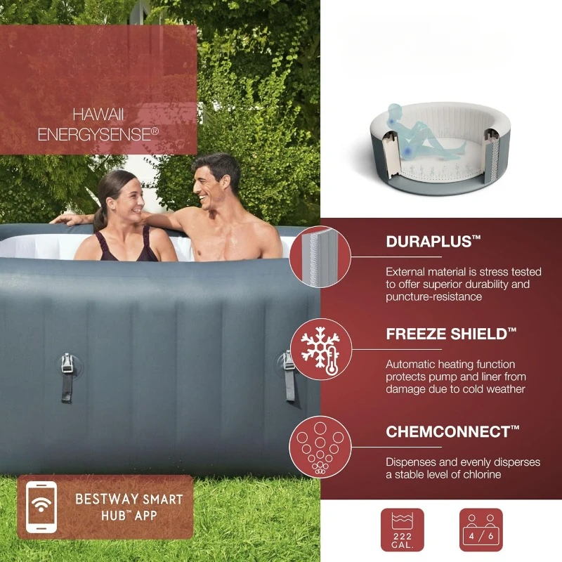 Portable Large Square 4 To 6 Person Inflatable Hot Tub Portable Outdoor Spa 3-layer Material Strong Stretchability