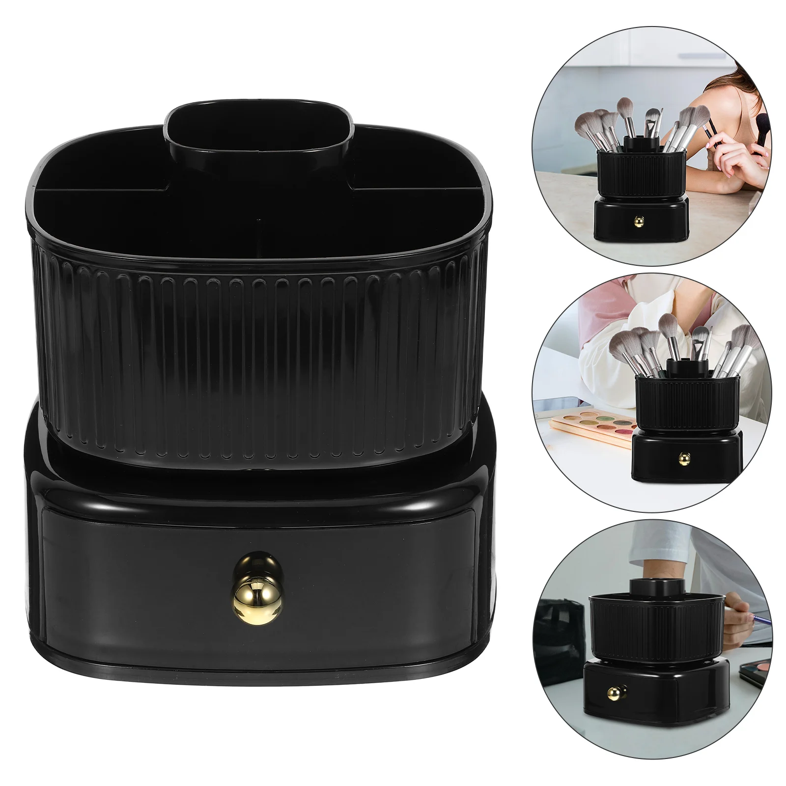 

Rotating Brush Holder Pen Storage Box Makeup Brushes Cup for Organizer Drawers Black The Pet Desktop Office Accessories