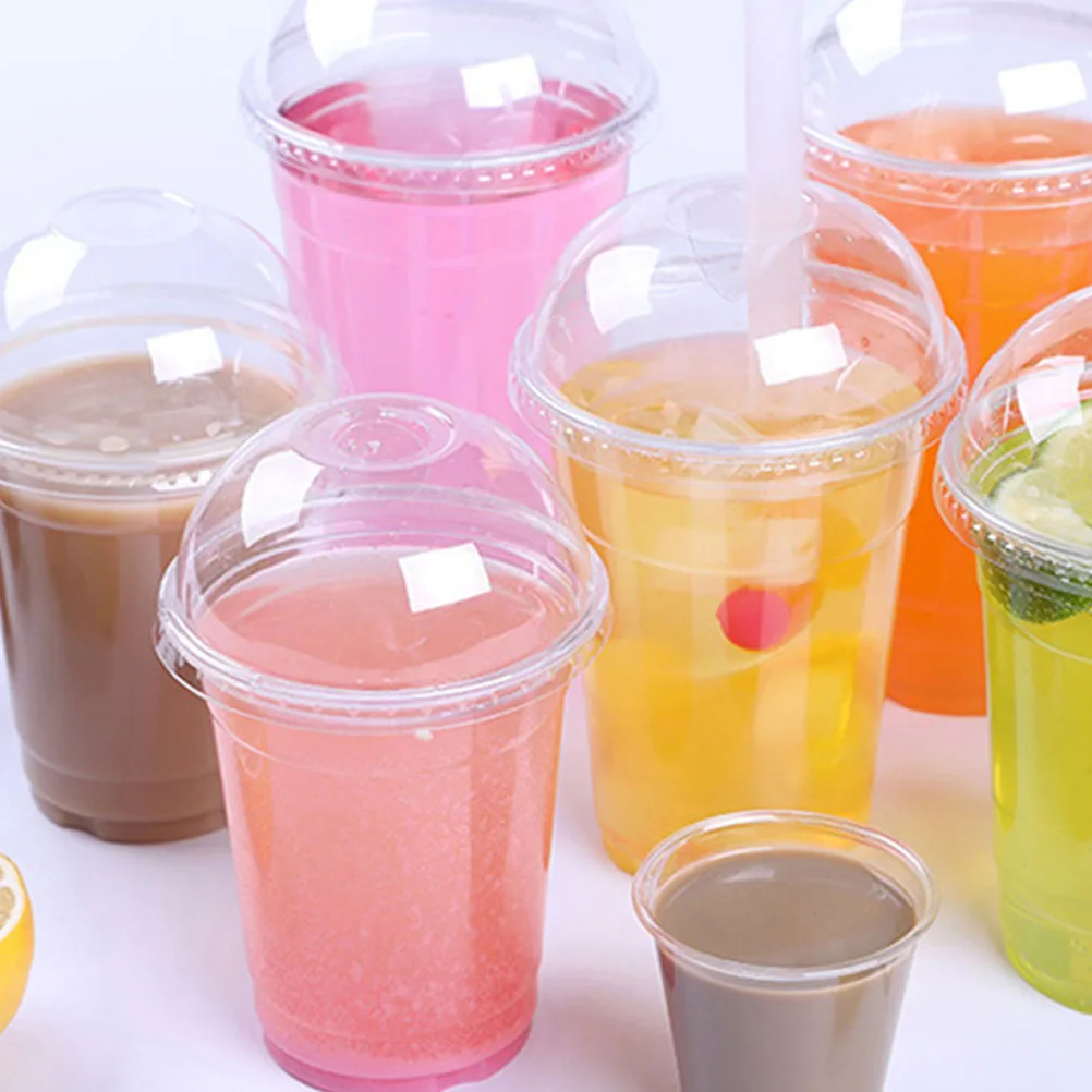 

50 Pcs PP Cup with Lid Transparent Juice Cups Clear Lids Straw Plastic Fruit Portable Drinking Small Travel
