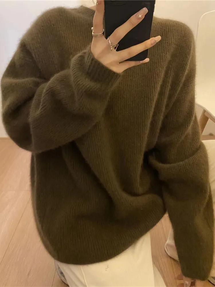 100% Wool Cashmere Sweater Women\'s European Goods Autumn Winter High end Loose Thickened Fashion Soft Luxury Underlay Sweater