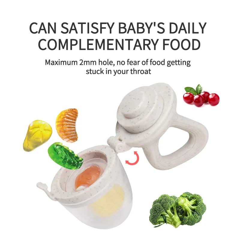 1 Pc Baby Fruit Feeder Fresh Fruit Vegetable Supplement With Cover Baby Grip Training Food Silicone Bpa Free Teething Pacifier