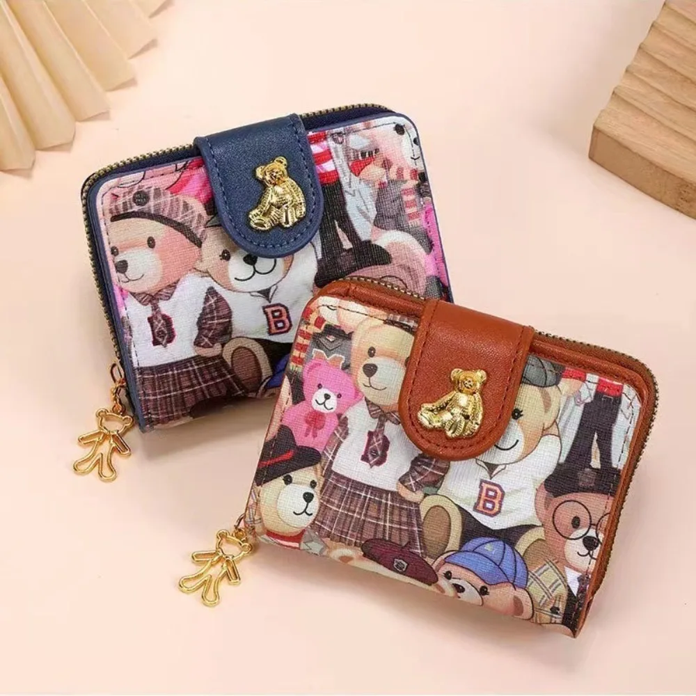 Girl Small ID Card Bag Little Bear Short Square Wallet Cute Short Zipper Lovely Coin Purse Female Hand Wallet Purse