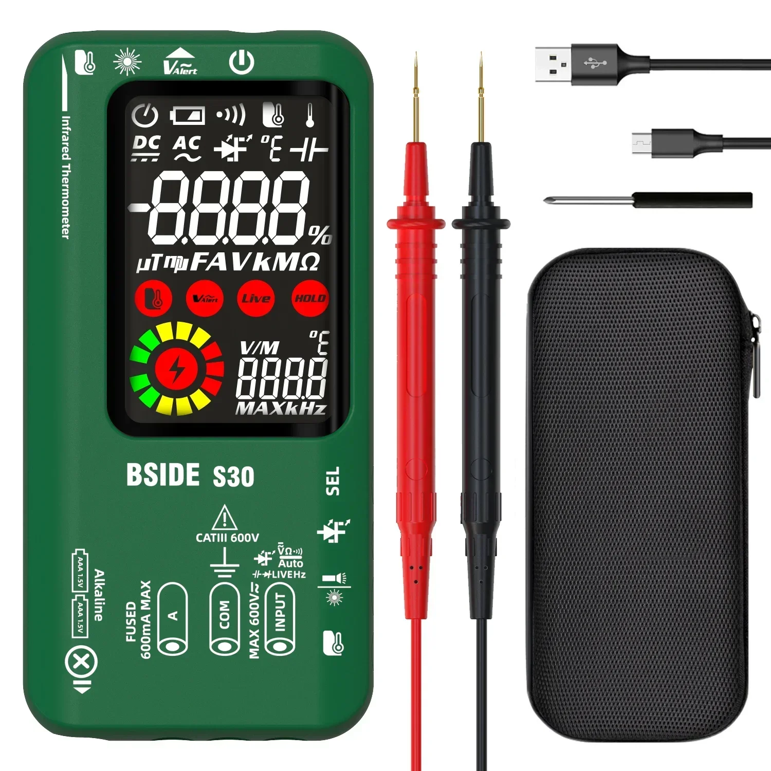 BSIDE S30/30X Smart Digital Multimeter 9999 True RMS Capacitor 15V Diode DC AC Current Voltage Tester Recharge Electronic Tester