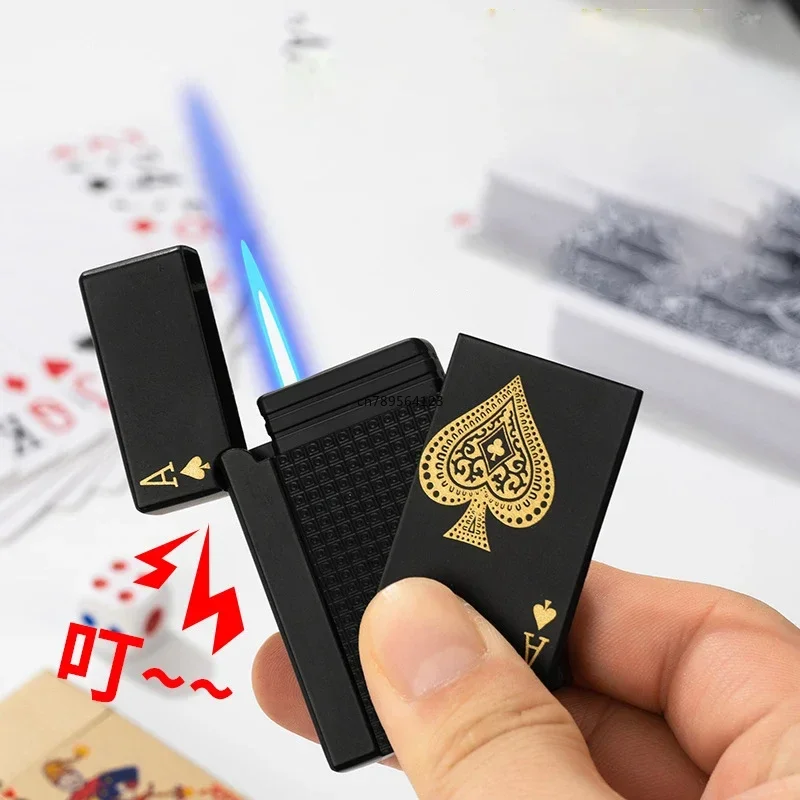 Playing Card Lighter Luminous Poker Lighter Metal Outdoor Windproof Green Flame Poker Lighter Smoking Accessories Men Gift