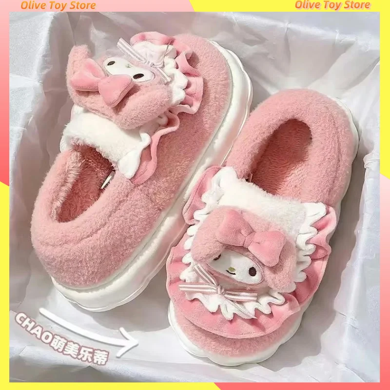 Kuromi Cinnamoroll Slippers Cute My Melody Women Winter Velvet Warm Kawaii Home Shoes Gifts Birthday Christmas New Year Gifts