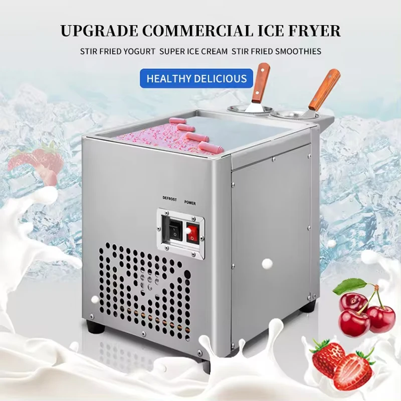 Commercial Fried Ice Cream Rolls Making Machine Electric Thailand Frying Fruit Yogurt Ice Cream Rolled Machine