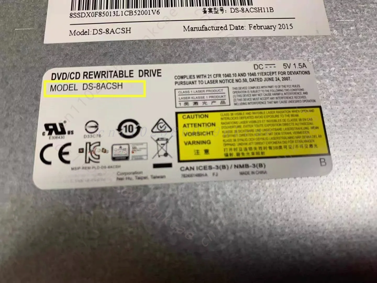 for Lite-On DS-8ACSH Laptop Optical Drive Internal Small Case Burner Optical Drive 12.7mm SATA Interface