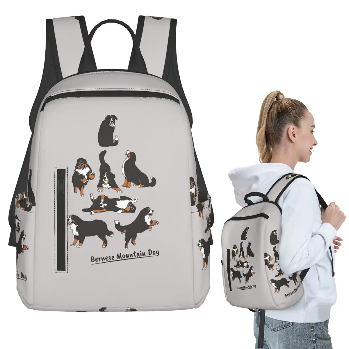 

Рюкзак с изображением бернских швейцарских овчарок на сером фоне, школьная сумка для студентов, детская школьная сумка, сумки для ноутбуков, сумки через плечо для мальчиков и девочек