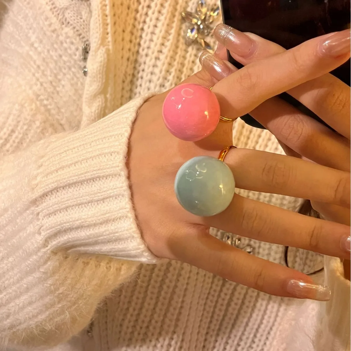 Vintage Enamel Drop Glaze Colorful Large Round Ball Chunky Open Rings for Women Exaggerated Fashion Sweet Finger Jewelry Gifts