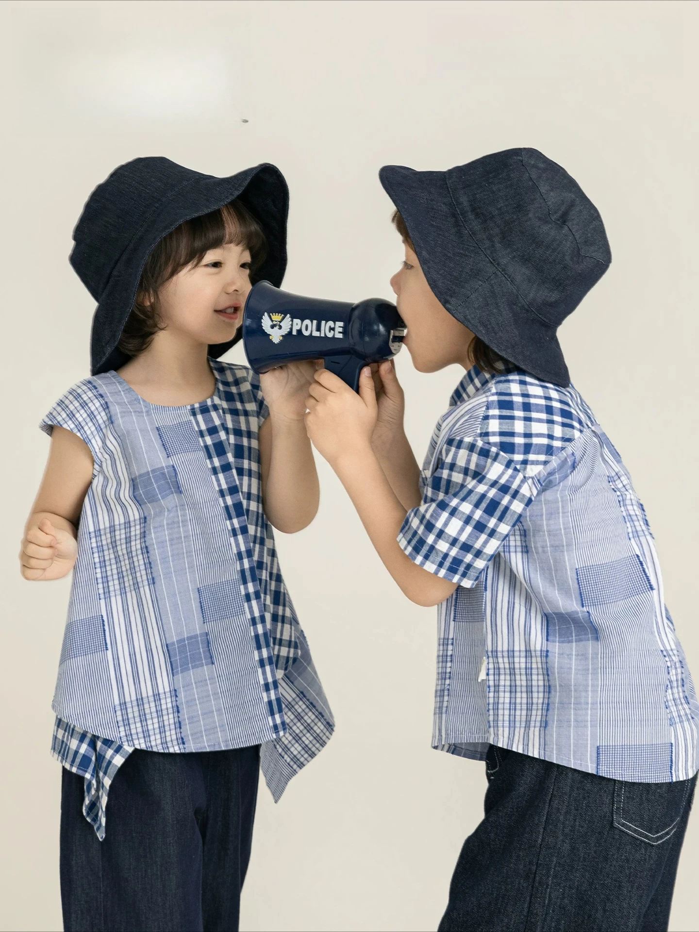 

2026 New Summer Girls 2PCS Outfit Plaid Short Sleeve Shirt + Denim Cropped Wide Leg Pants Kids Set