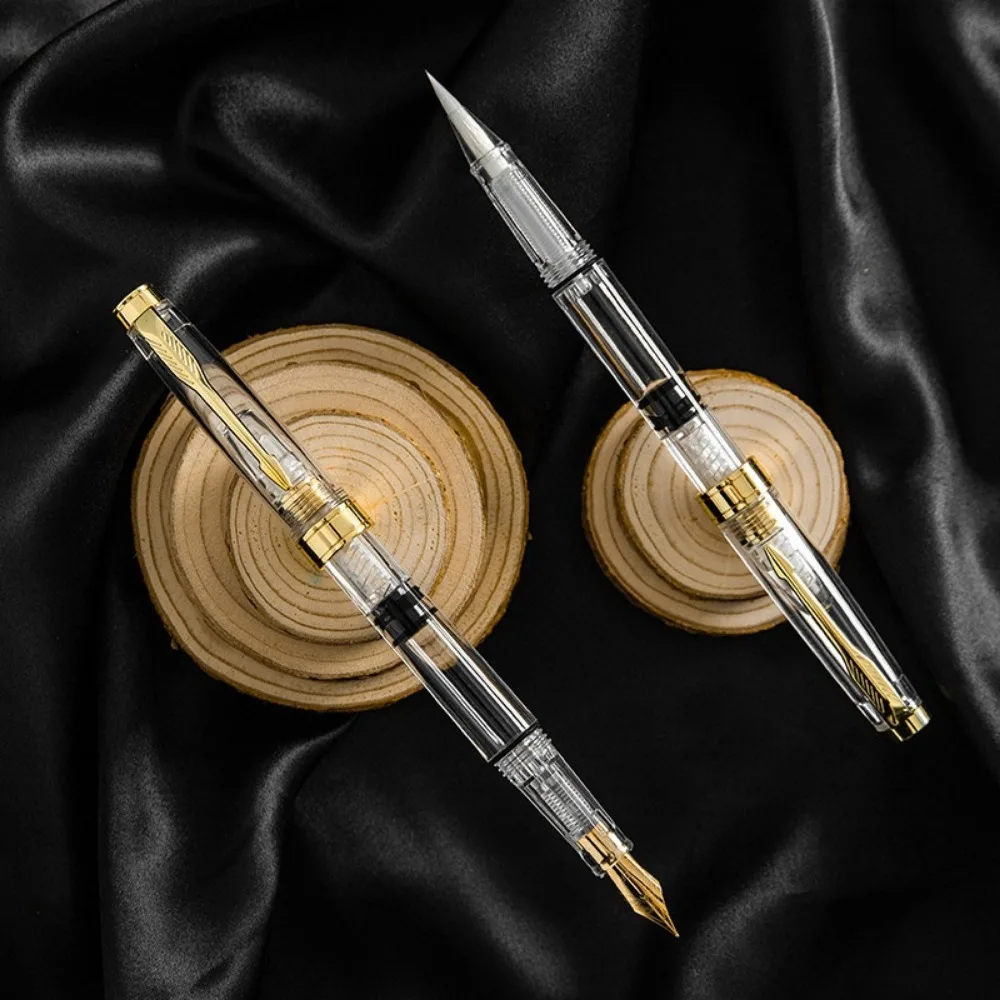 Transparent Calligraphy Pen with Soft Brush Tip – Refillable Ink Fountain Pen Large Capacity Practice Pen Writing Stationery