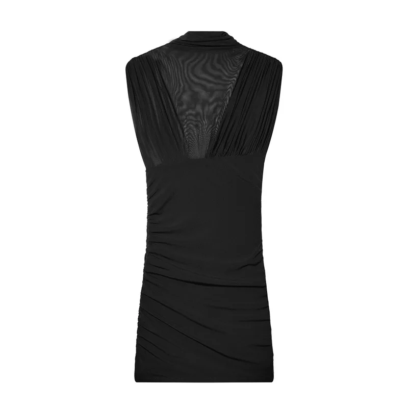 Ticketsx Abito trasparente con volant Mini abito slim senza maniche patchwork alla moda solido Elegante abito vintage da pendolare High Street