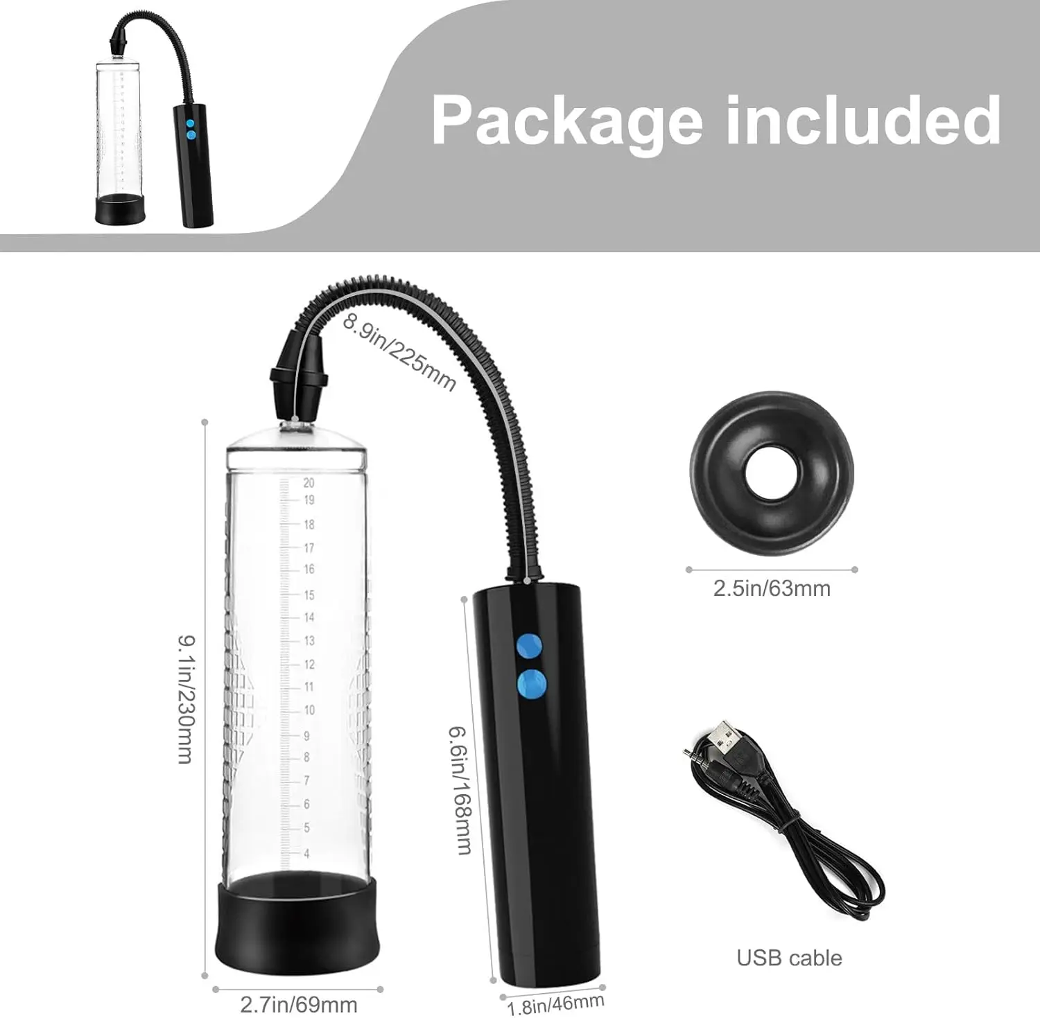 

Electric Penis Pump,Rechargeable Erectile Dysfunction Pump with 3 Suction Intensities,Penis Enlarger for Men Automatic Male