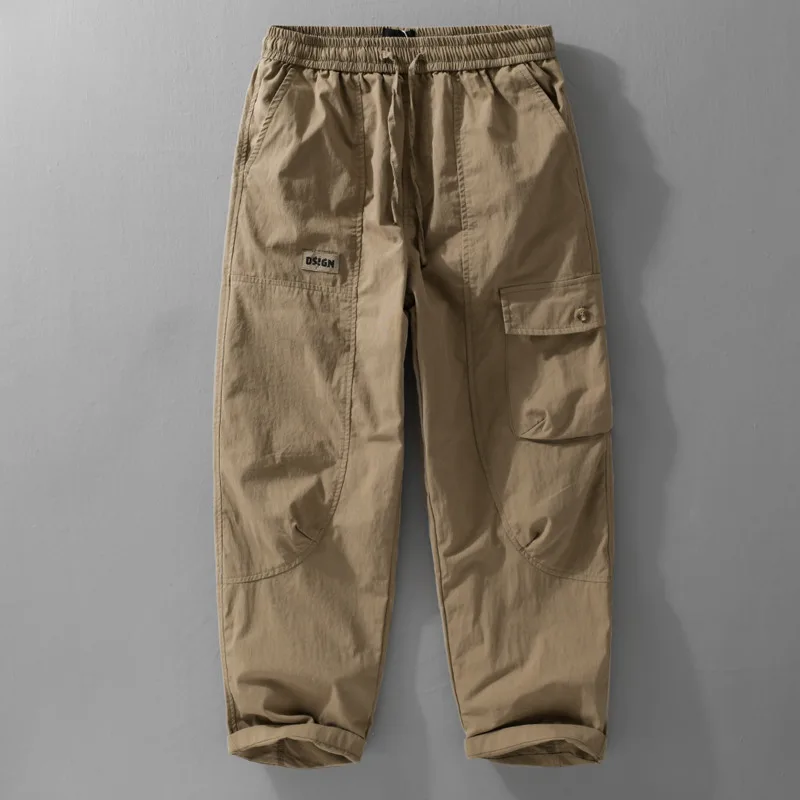 2025 봄과 가을 레트로 아메리칸 팬츠 남성용 루즈 솔리드 컬러 스트레이트 튜브 작업복 아웃도어 캐주얼 다용도 팬츠