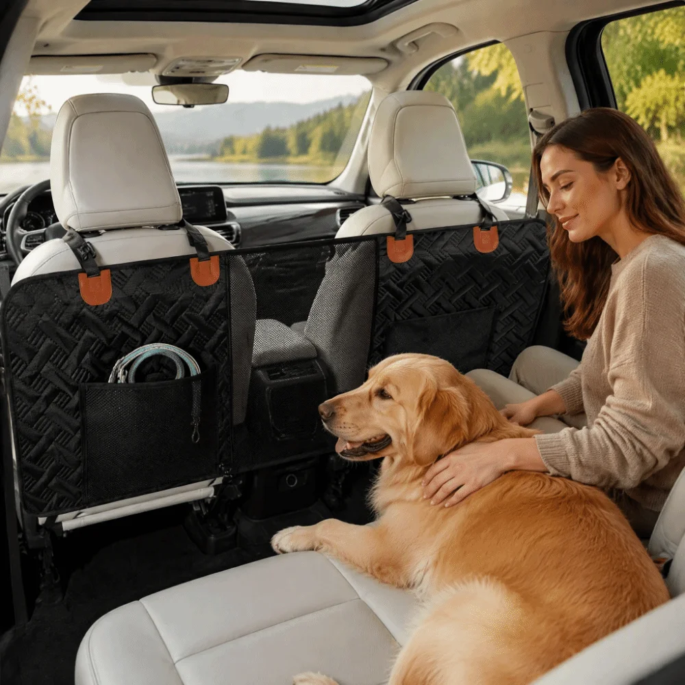 Multifunctional Dog Car Barrier With Storage Pockets Mesh Pet Divider Multi Pocket Storage Universal Fit Pet Isolation Net