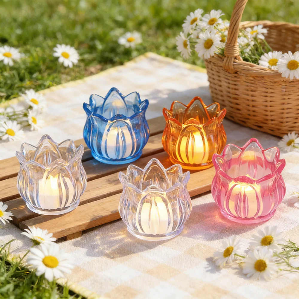 

6pcs LED Tulip Candle Light, Acrylic Transparent Electronic Candle Light for Wedding, Bedroom, Mothers Day Christmas Decoration