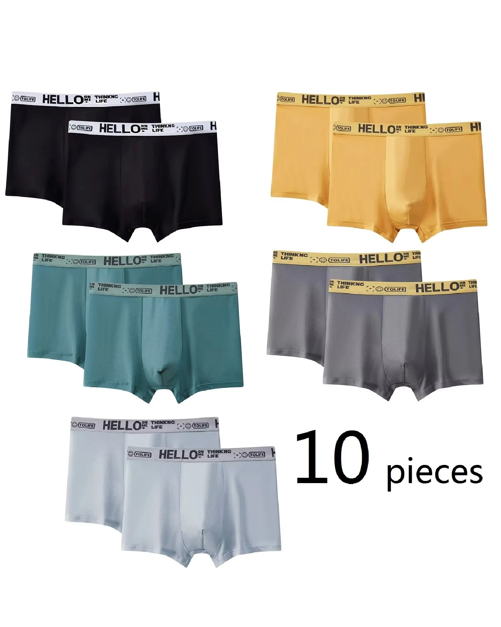 

10pcs Men's Underwear Soft Quick Drying "Hello" Letter Waistband Design Fashionable Casual Boxing Pants Men's Sports Underwear