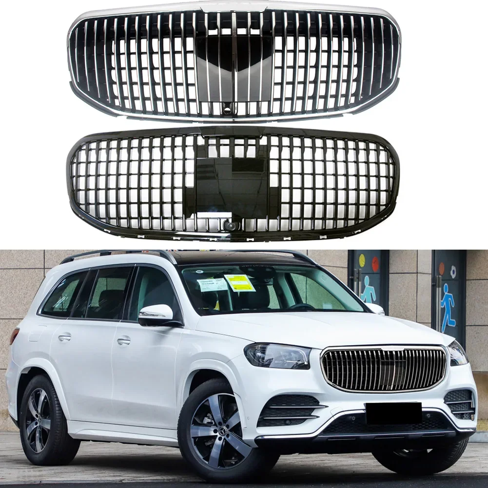 Front Bumper Racing Grill Billet Grille Cover For Mercedes-Benz X167 GLS-Class 2020 2021+ Maybach Style