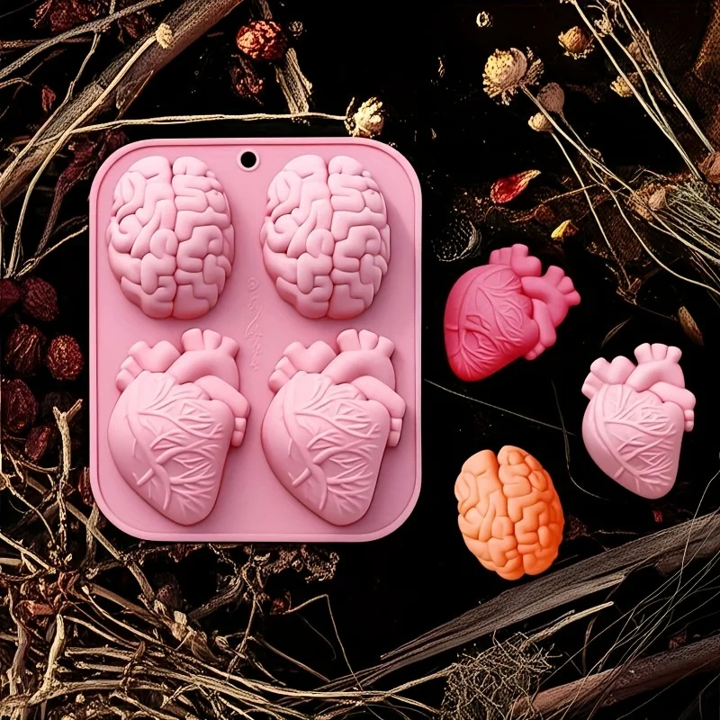 Halloween 3D Organ Shapes Silicone Cake Mold-Non-Stick Baking Tool Chocolate,Candy&Pudding,Party Dessert Supplies，Brain，heart