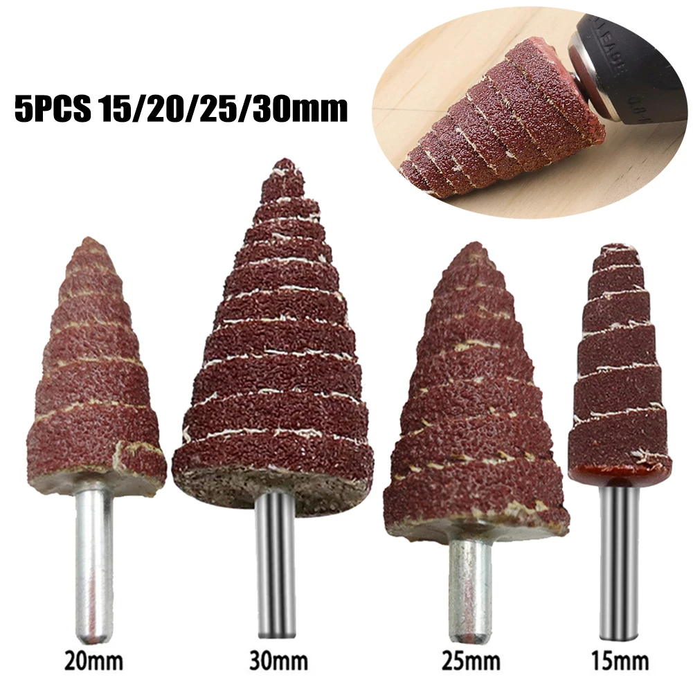 

5Pcs 80 Grit Sandpaper Tapered Cone Grinding Head 6mm Shank 15mm 20mm 25mm 30mm Polishing Sanding Head For Wood Plastic Metal