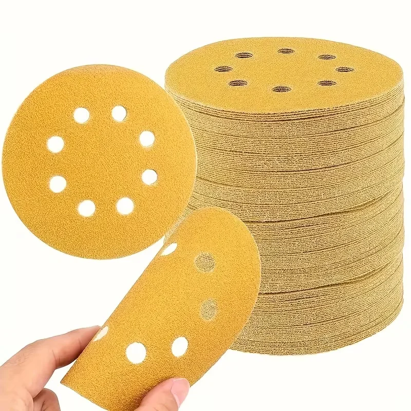 5 Inch Sanding Disc, 125mm 8 Holes, Hook Loop Sandpaper, 60-800 Grit, Yellow Aluminum Oxide, Random Orbital Sander Accessories