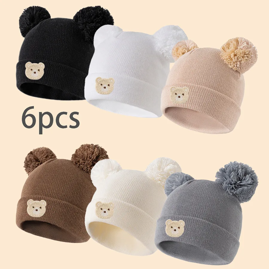 

6pc baby knitted hat, suitable for children aged 0-8 to wear outdoors for warmth in winter.