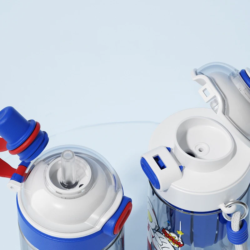 X&W For Ultraman 600ML Double Drinking Cup Cartoon Straw Cup Summer Sports Water Bottles For Kids Cartoon Portable Water Cups