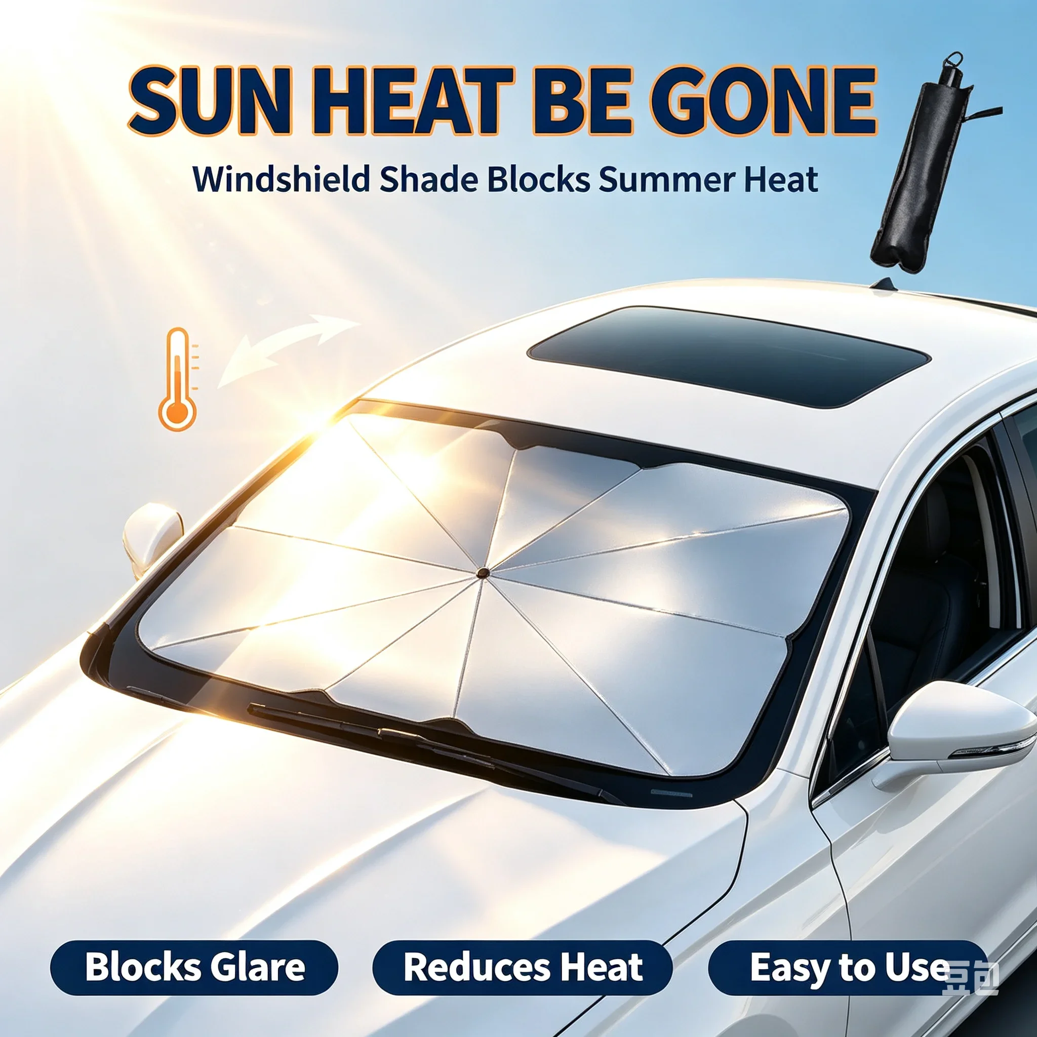 Car Sunshade Windshield Umbrella with 360°Rotation Bendable Handle Front Window Sun Shade UV Protection Summer Car