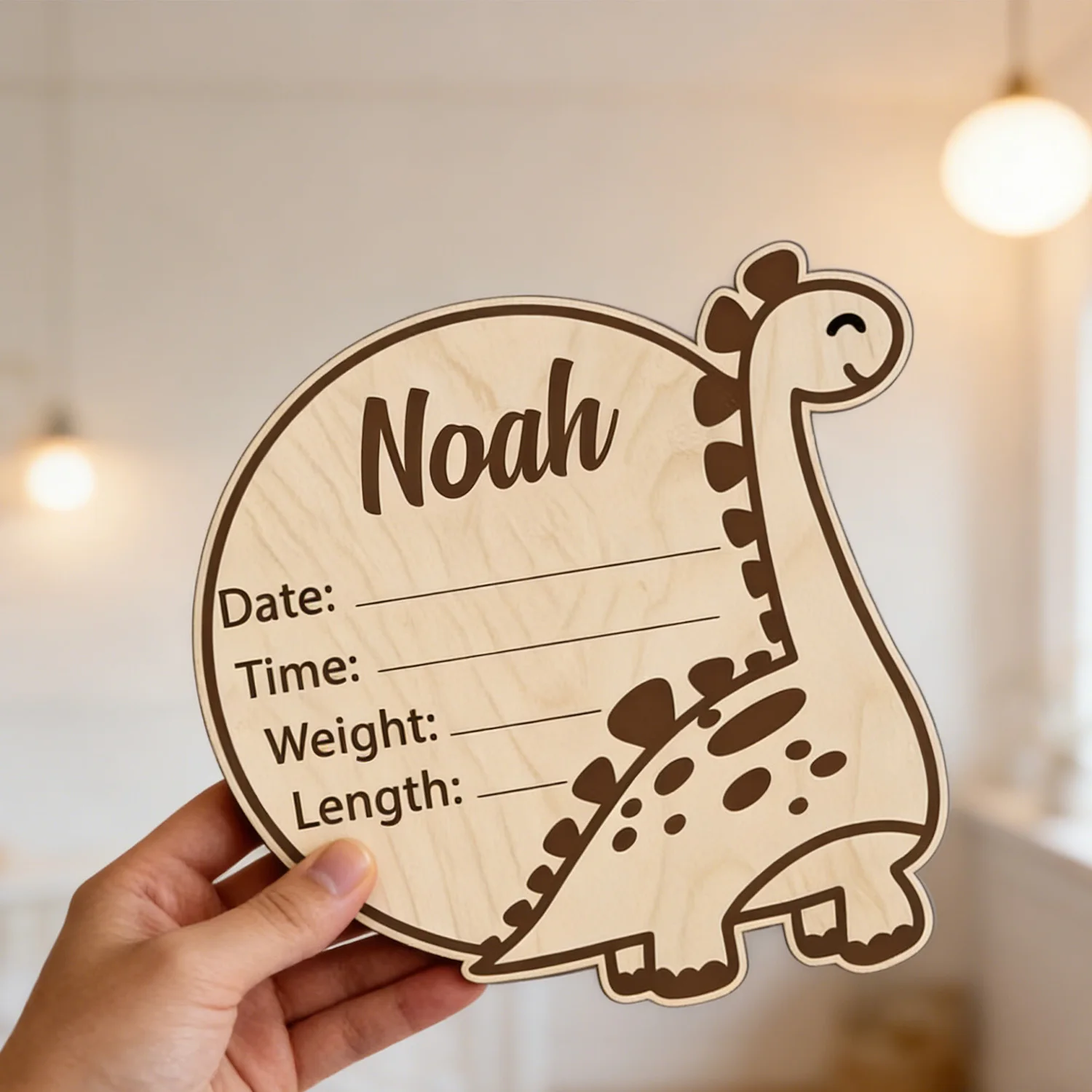 1pc Custom Dinosaur Wooden Birth Announcement Sign Personalized Name Stats Text Photo Prop Home Decor Plaque