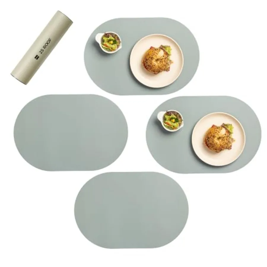 

Oval Silicone s Set of Heat Resistant Waterproof Easy to Clean Non-Slip Modern Dining Table Mats Premium Leather Textured Japan
