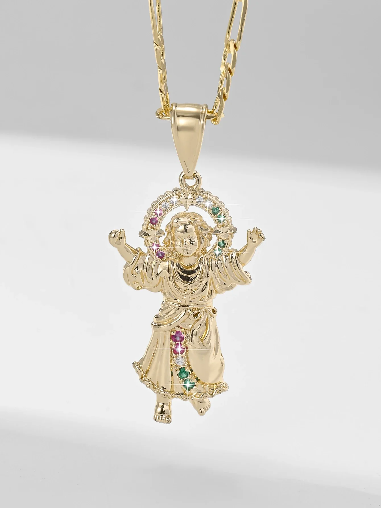 holy child religious pendan necklace jewelry zirconia brass miraculous medal catholic saint holy child necklaces gift