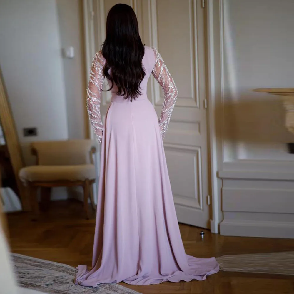 فساتين سهرة مخصصة برقبة مربعة مع فستان رسمي حورية البحر بأكمام طويلة مطرز مع ذيل قابل للانفصال من الساتان