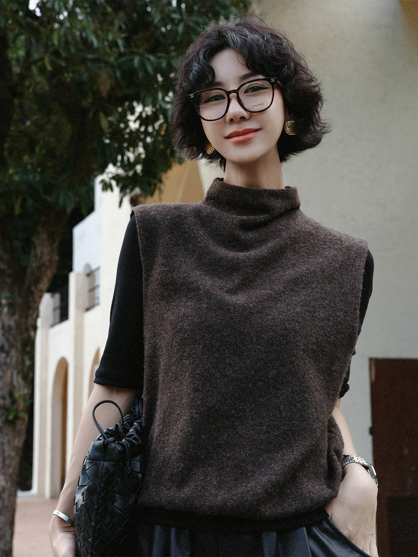 

Вязаный шерстяной жилет TT для женщин, свободный крой, высокий воротник, многослойная одежда в корейском стиле для повседневной носки