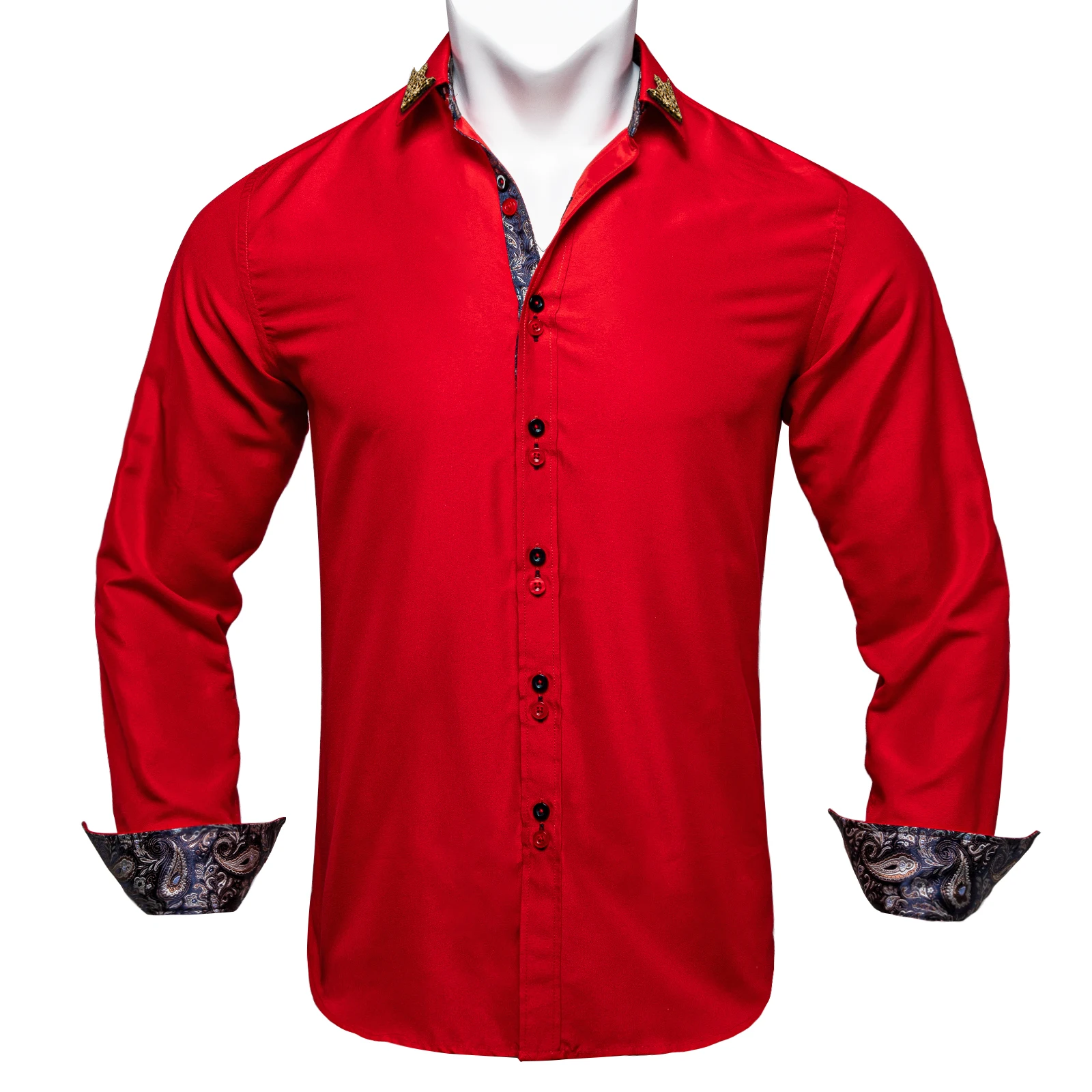 Men Slim Fit Solid Color Long Sleeve Dress Shirt, Contrast Collar Two-tone Buttons Top, Multi Colors for Business Wear