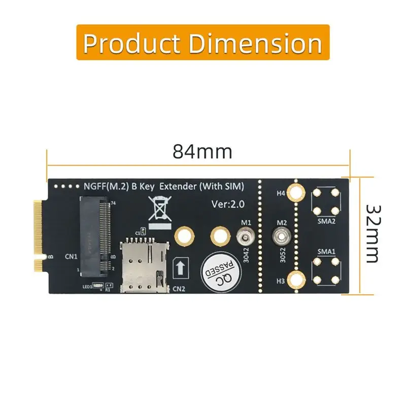 #51K Network adapter module,M.2(NGFF) Key B Adapter with SIM Slot for 3G/4G/5G Module (Black)