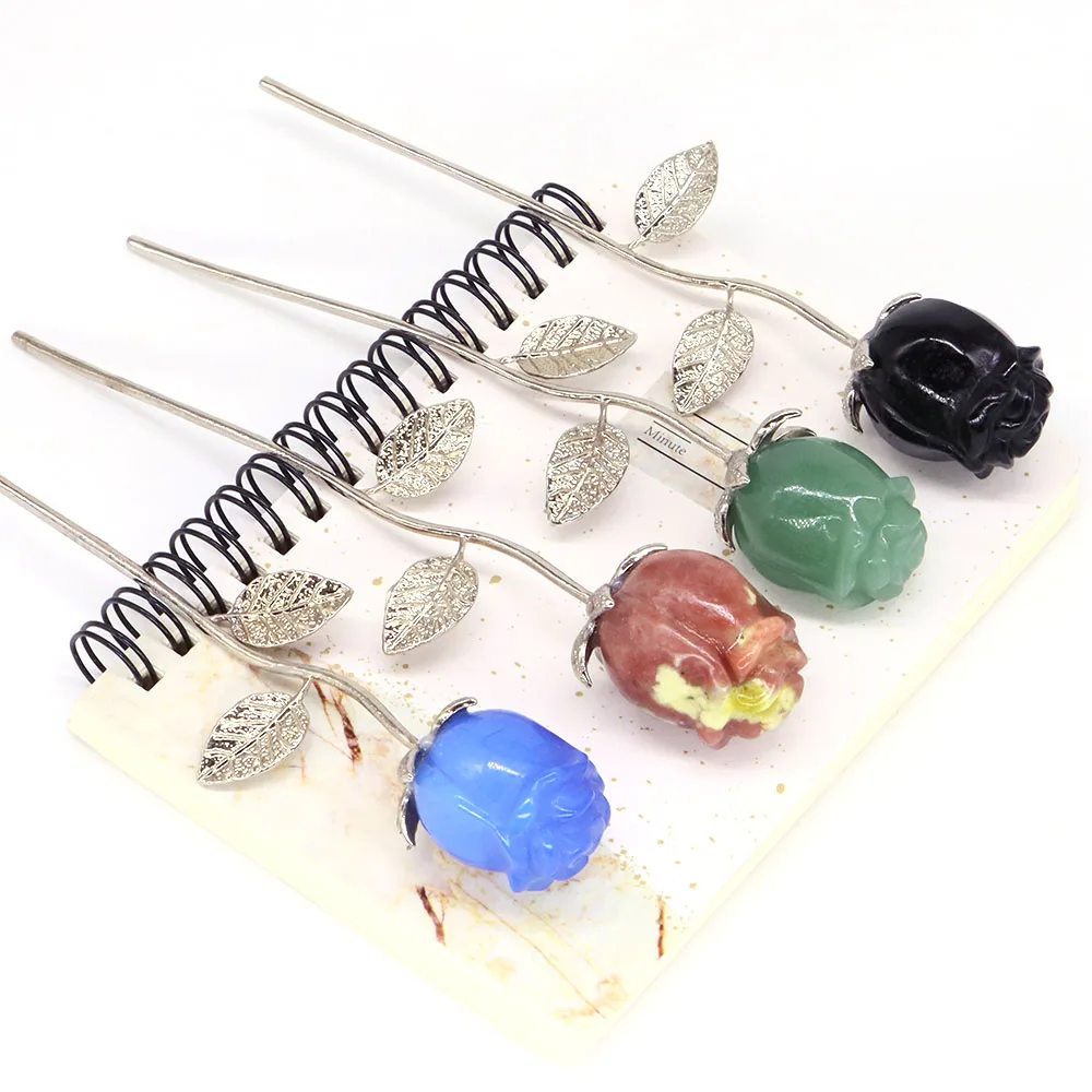 Natural Healing Crystal Reiki Stone Carving Rose Flower Gemstone Crafts Home Decoration Valentine\'s Day Wedding Party Love Gifts