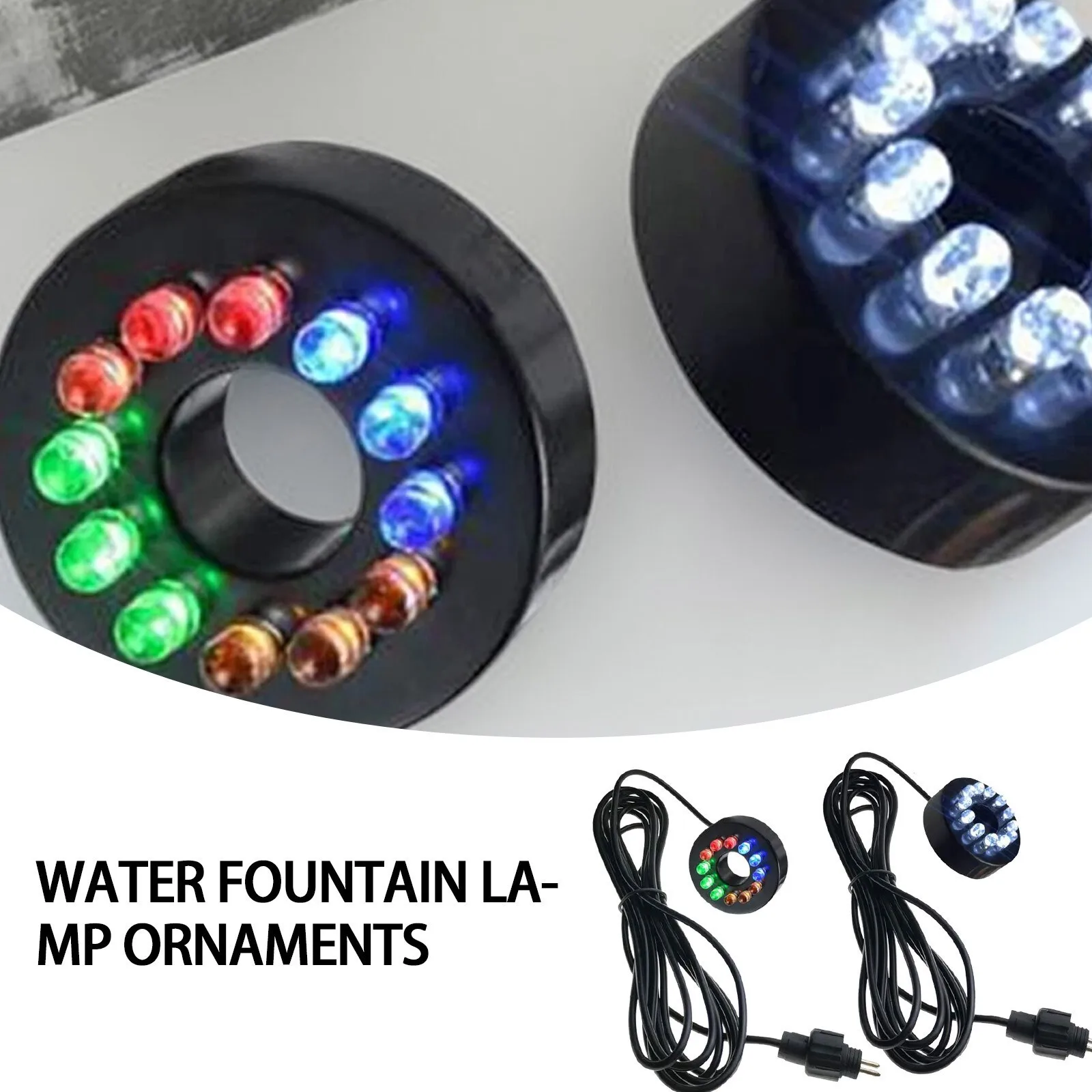 12V Underwater 12-LED Lights Ring Submersible Fountain Pond Garden Light Replacement No US Adapter