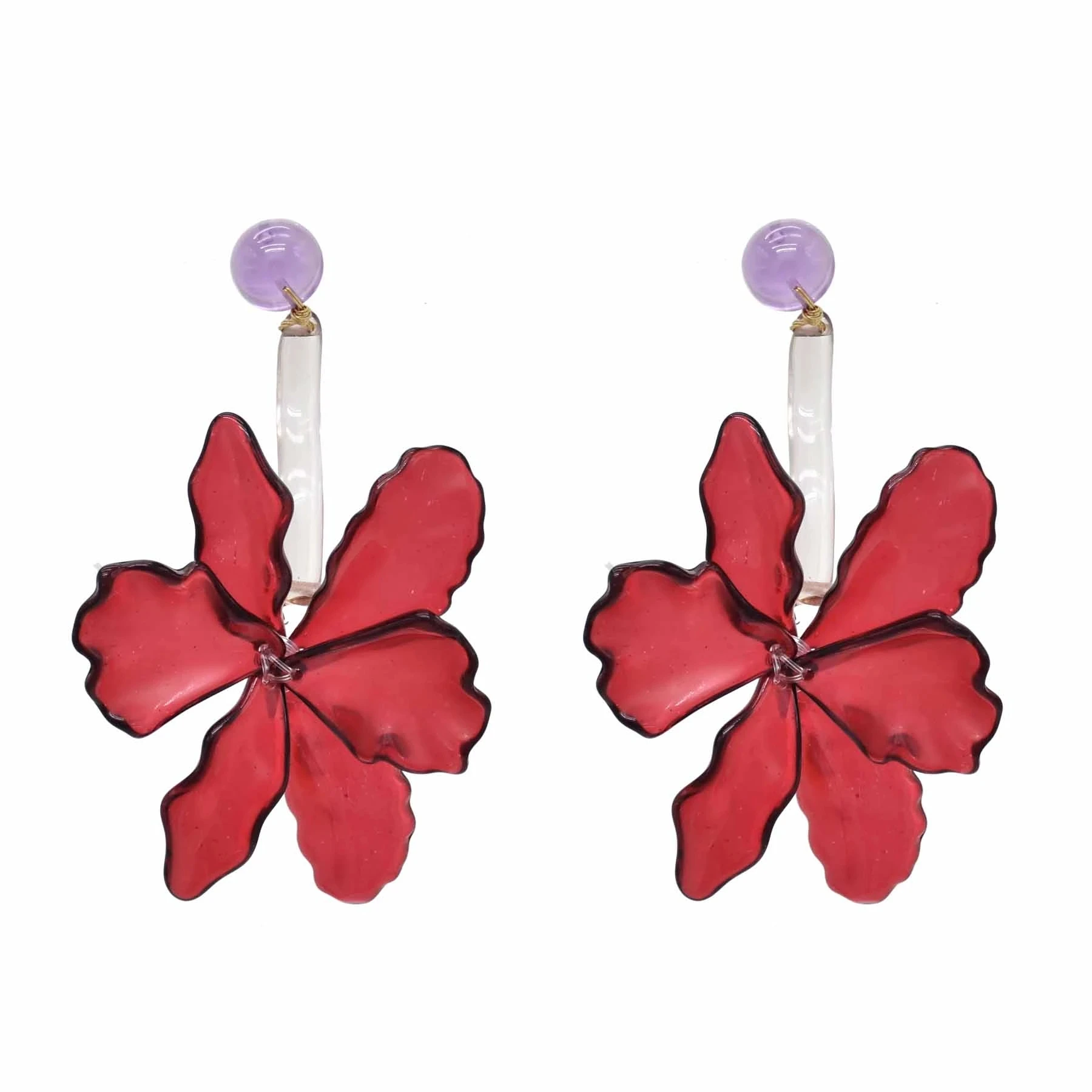 

Fashion Big Red Acrylic Flower Dangle Earrings Petals Earrings for Women