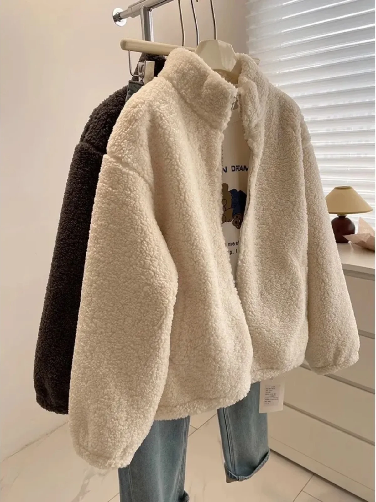 

Thickened Lamb Fur Casual Zipper Jacket Stand Collar Winter Outerwear Women's Fashion Outlet Store Double Zipper Long Sleeve ...