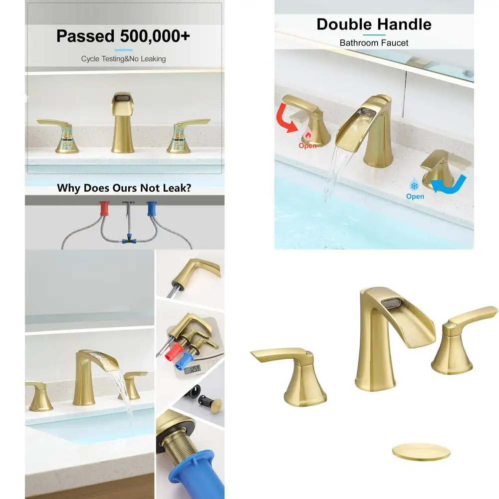 

8 Widespread Polished Brushed Gold Bathroom Sink Faucet with Pop-Up Drain and Two Handles