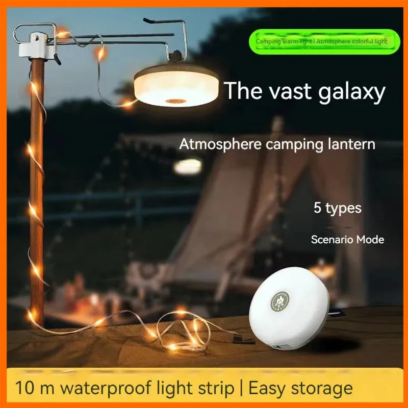 LED Camping Lamp with Strip Outdoor Garden Atmosphere Light 10M Light Belt Waterproof USB Night Light for Home Decoration