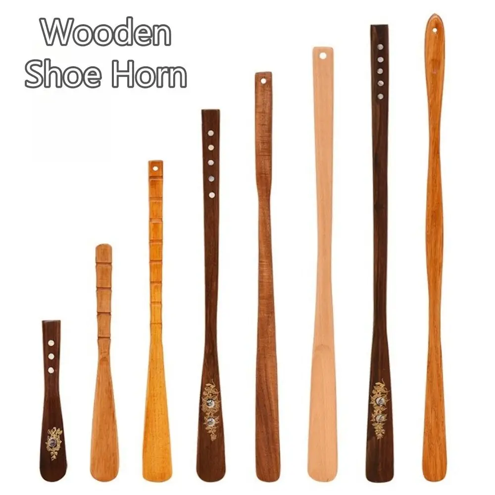 New Wooden Shoe Horn Hanging Easy on Off Shoehorn Extra Long Handle Portable Shoes Lifter for Seniors