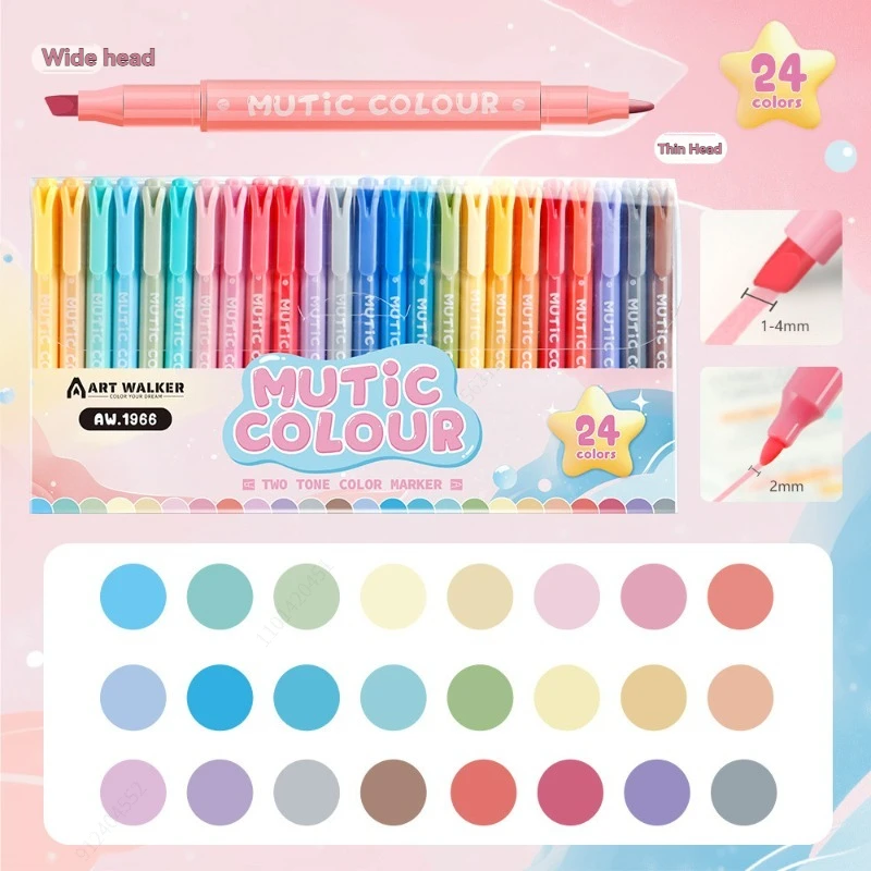 

6/12/24 Colors Double Headed Highlighter Pen Set Fluorescent Drawing Markers Highlighters Pens Art Japanese Pastel Stationery